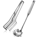 Patelai Stainless Steel Spaghetti Spoon and Pasta Tongs Set, Long Handle Noodle Server Tools with Drain Holes, Non-slip Grip for Cooking, Serving Pasta and Noodles(Sliver)