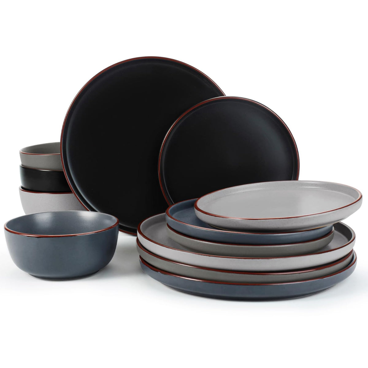 Famiware Mercury 12-Piece Stoneware Dinnerware Set, Multi-color