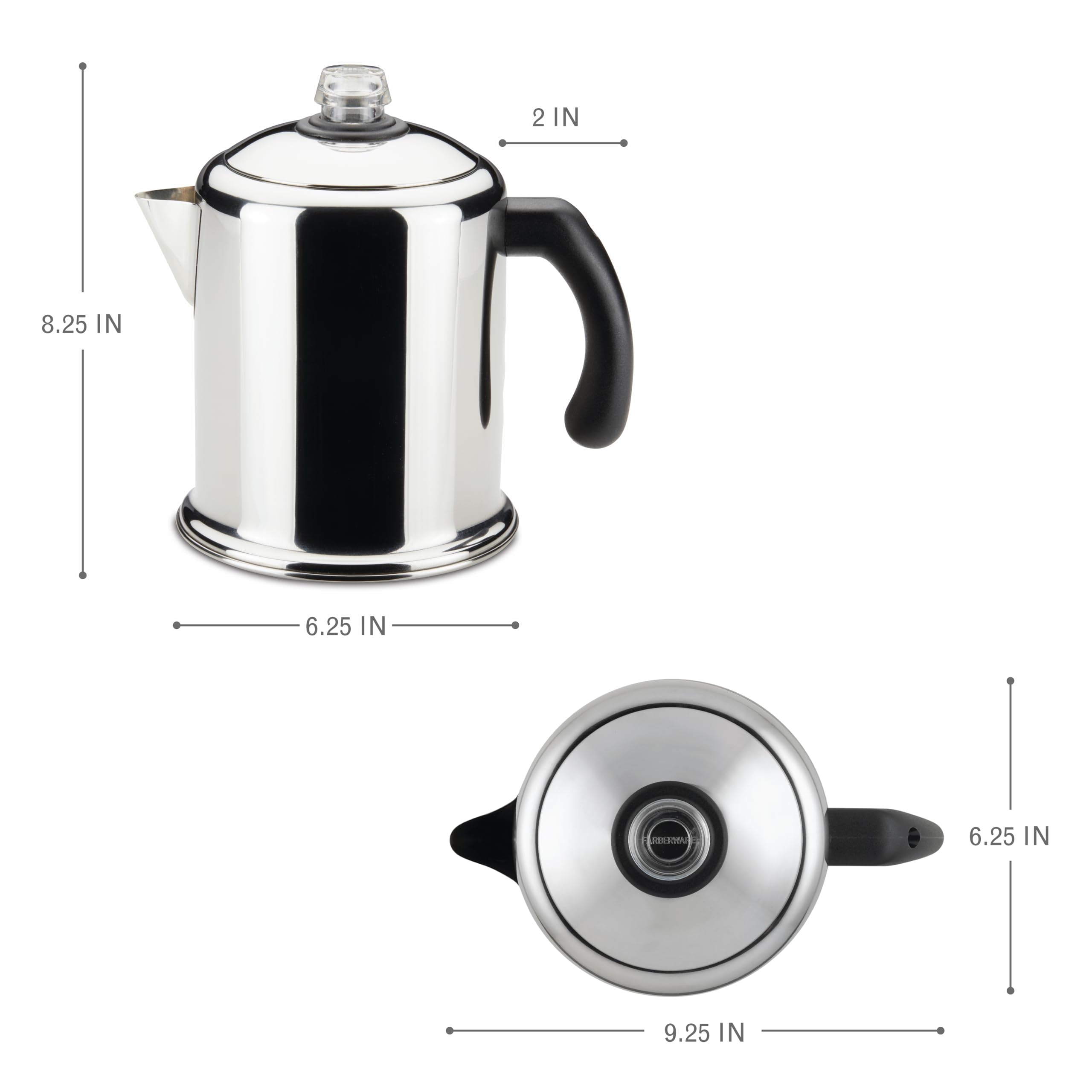 Farberware Classic Stainless Steel Yosemite Percolator Coffee Pot, 8-Cup, Stainless Steel