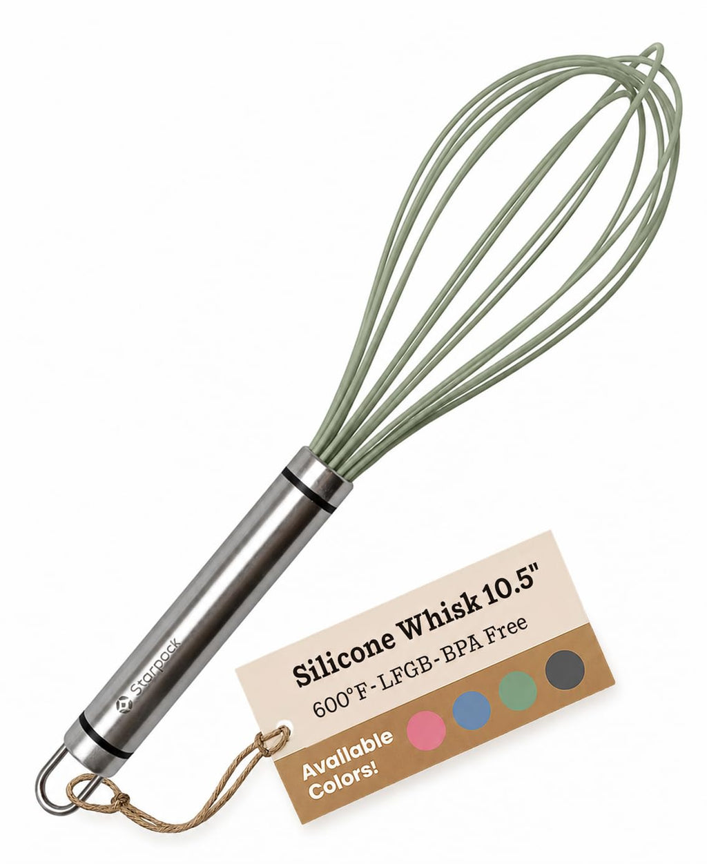 Starpack 'Whip it Good' Silicone Whisk for Nonstick Cookware - Non Scratch, 9.8" Whisk Heat Resistant 600°F - Kitchen Whisks for Cooking, Baking & Stirring - Silicone Coated Durable Rubber Egg Whisks