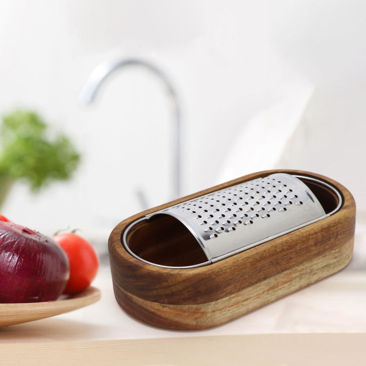 Stainless Steel Cheese Grater With Wood Container Hand Grater Mini Shredder Zester Box Graters for Kitchen