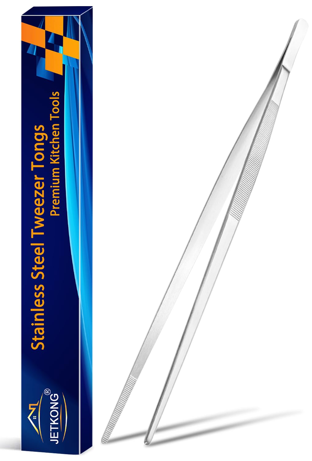 JETKONG 14 Inch Kitchen Tweezers Tongs Extra-Long Cooking Tweezers Stainless Steel Long Food Tweezer