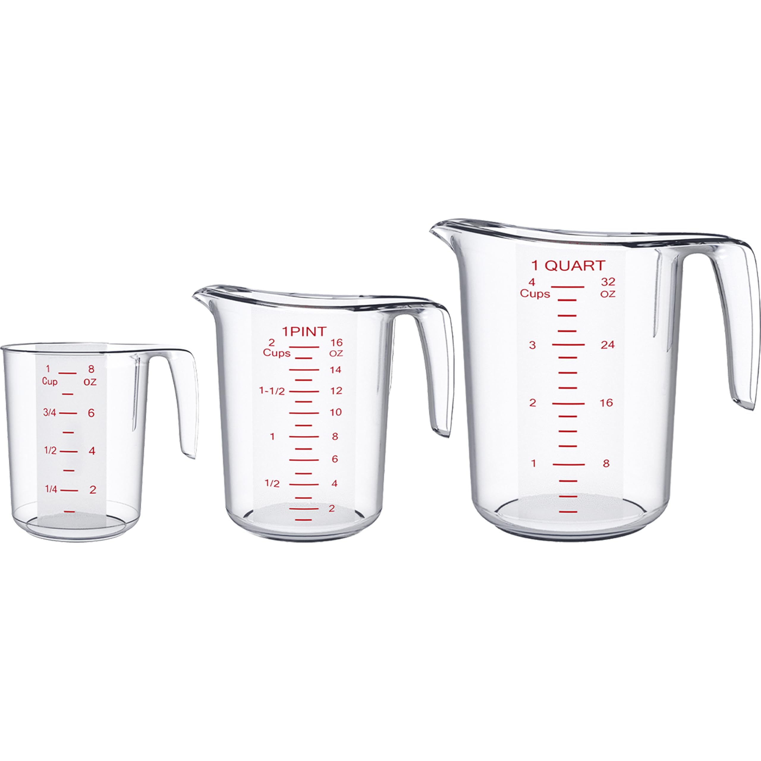 DaYammi Measuring Cups 3-Piece, Unbreakable Food-Grade Plastic Measuring Cup for Dishwasher, 1/2/4-Cup Nesting Liquid Measuring Cups for Prepping, Baking, Cooking, Readable Markings, Clear