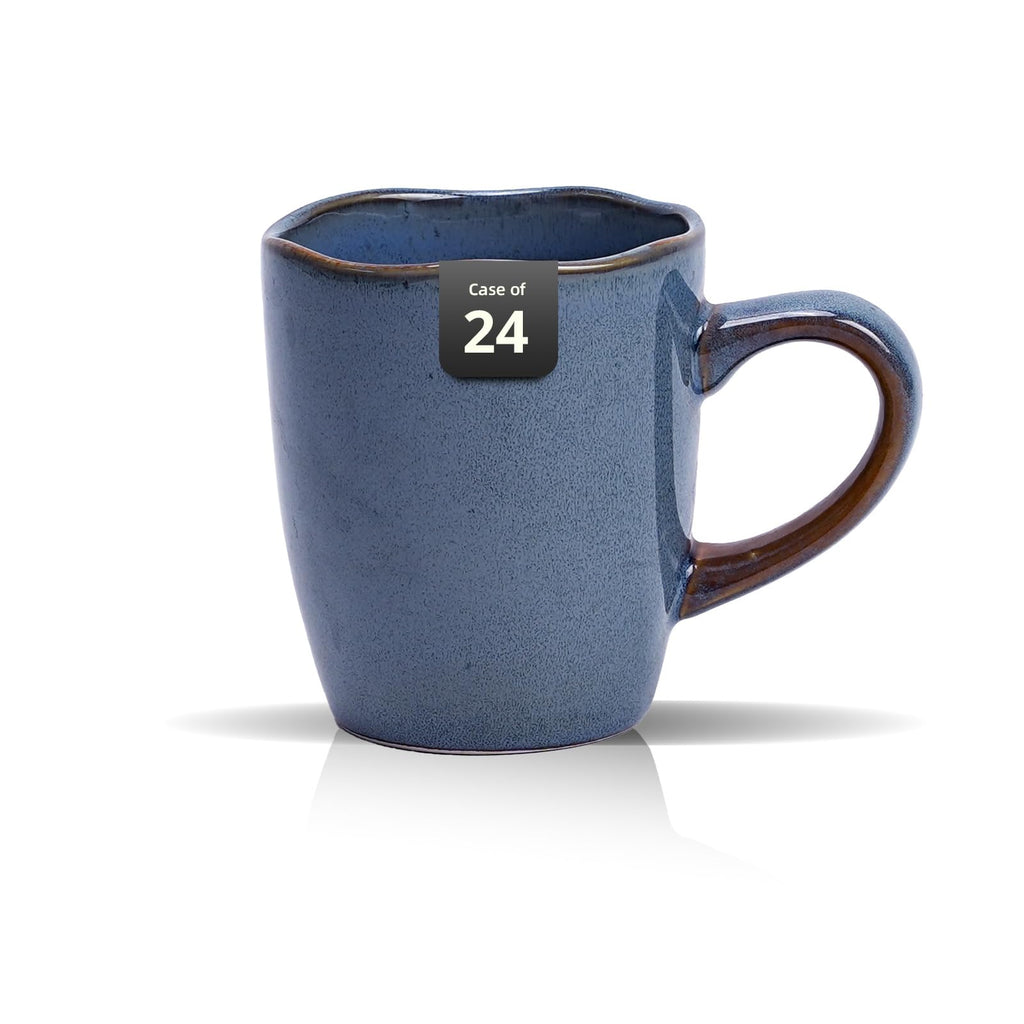 Organic Shape Highland Ceramic Mug, 24pcs 12oz Handmade Reactive Glaze Stoneware Coffee Mug with Wavy Edge, for Kitchen, Microwave & Dishwasher Safe, Scratch Resistant-Blue