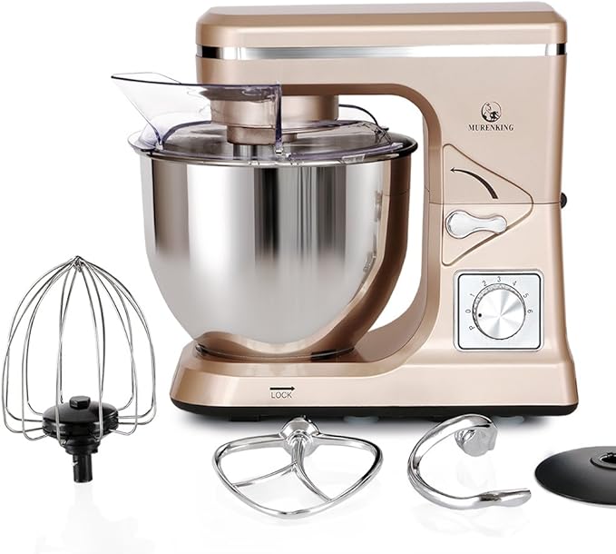 MURENKING Stand Mixer,5.3-Qt & 500W & 6+P Speed MK36 Tilt-Head Kitchen Electric Food Mixers Home Baking Dough Machine with Accessories (Champagne)