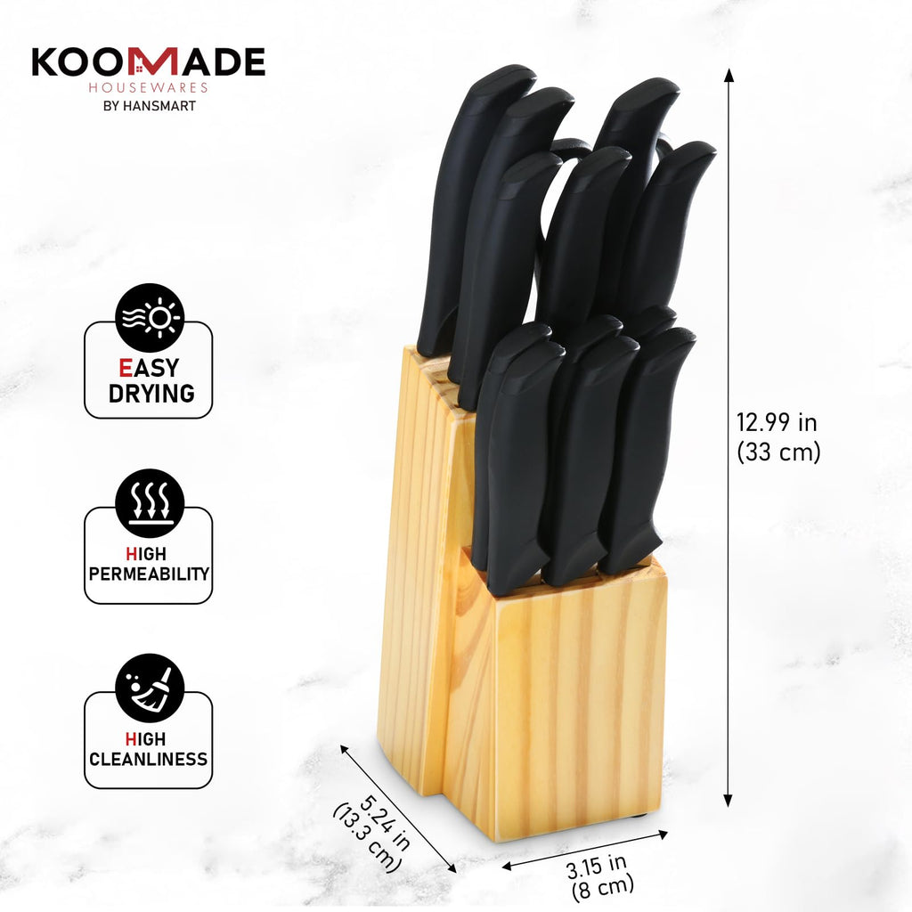 KOOMADE Knife Set With Block, Cutlery Essentials 23 PCS Kitchen Stainless Steel Knife Block Sets With Cutting Board, Shears, Paring, Utility, Santoku, Steak Knives, Dishwasher Safe Cutlery Block Set