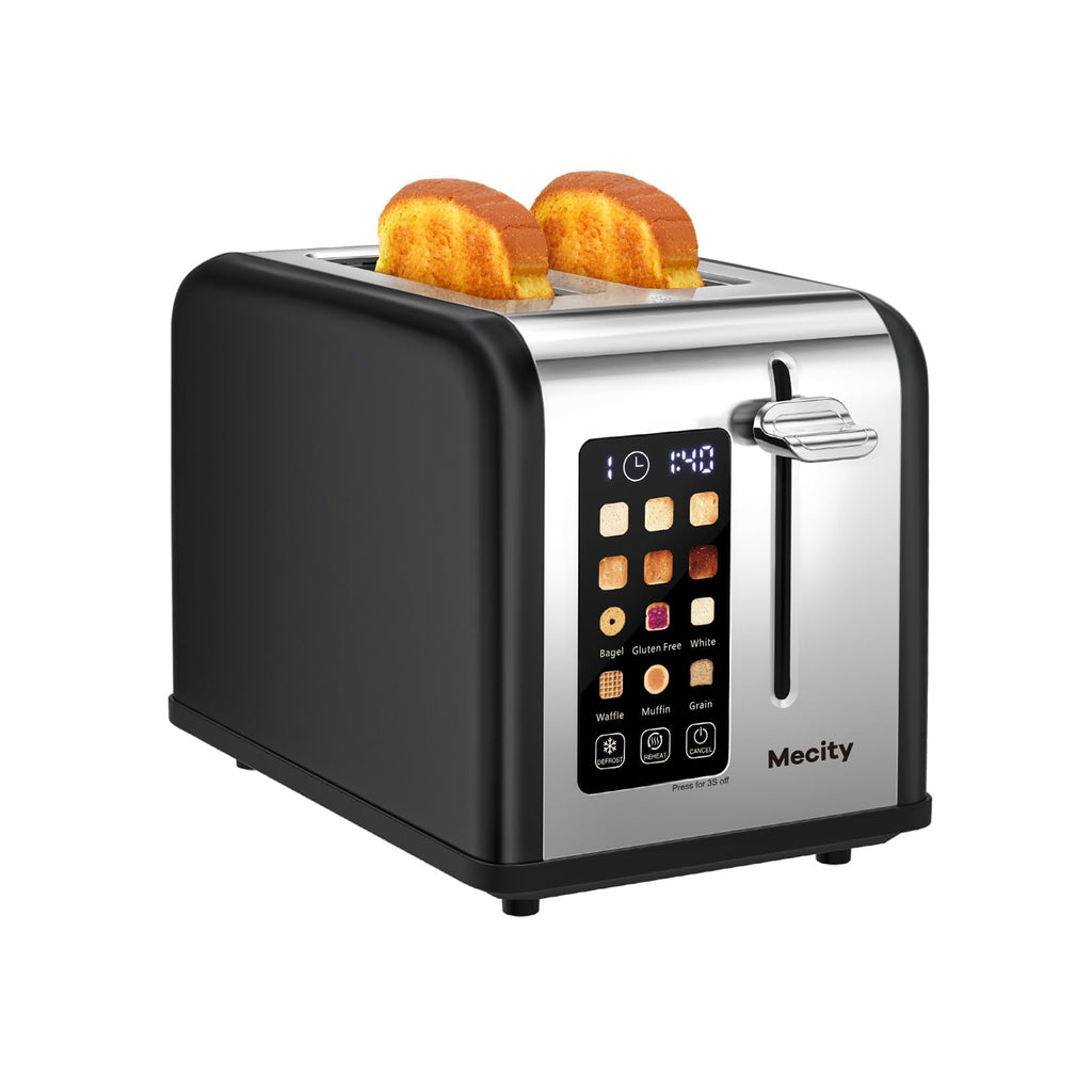Mecity 2 Slice Touch Screen Toaster, 1.5" Wide Slot, Stainless Steel Smart Toaster for Bagels, Muffins, Waffles, Gluten-Free Breads, Defrost, Reheat, Timer, 120V 825W, Ice Blue