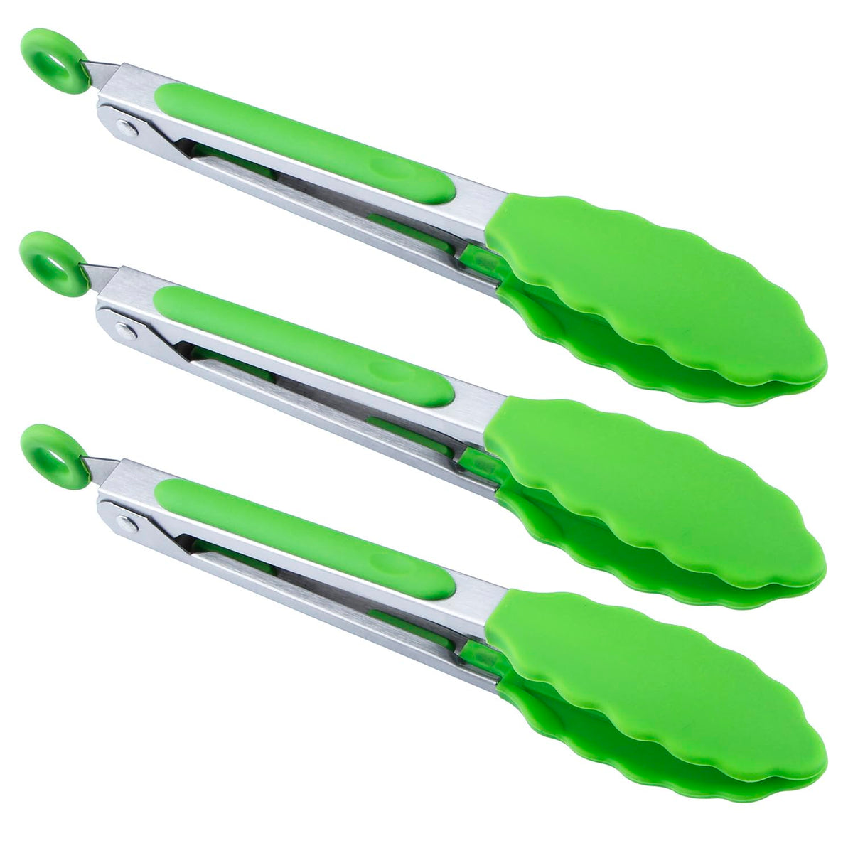 MSY BIGSUNNY Kitchen Food Tongs - 7" Mini Silicone Serving Tongs - Set of 3 (Blue)