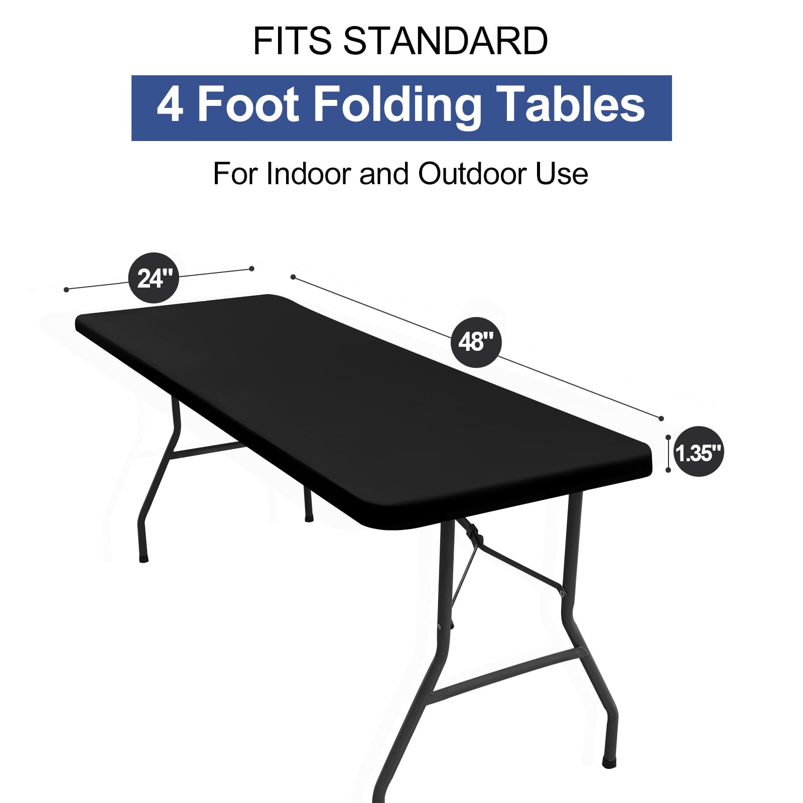 homing Rectangle Table Cloth Cover, Water-Resistant Polyester Elastic Fitted Tablecloth, Fits for 4 Foot Folding Tables, Washable Table Protector for Picnic, Camping, Outdoor (Black, 24" x 48")