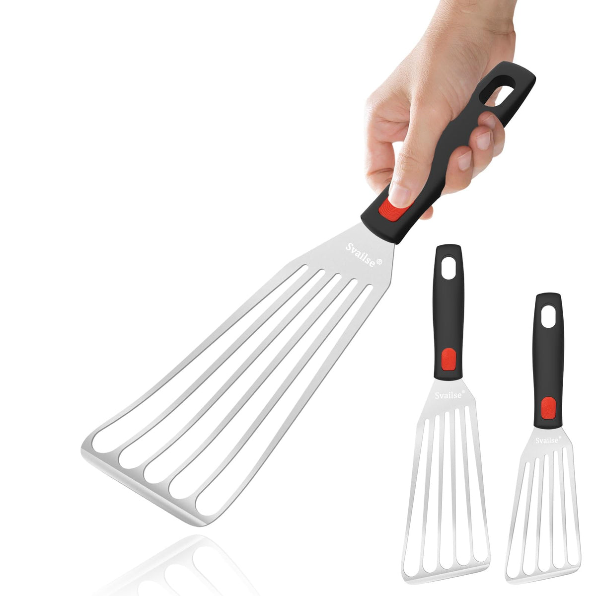 Fish Spatula Stainless Steel, Flexible Metal Spatulas with Silicone Handle, Slotted Turner for Kitchen, Cooking, Grilling, Flipping, Turning, Egg, Pancake and Burger (Small, 10.3 Inch)