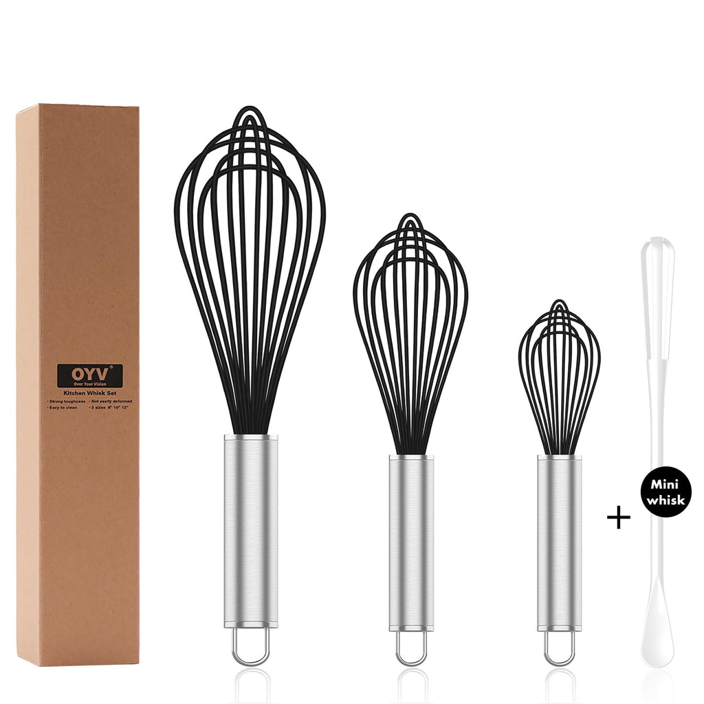 OYV White Silicone Whisk Set of 3, 8/10/12 Inch, Non-Scratch