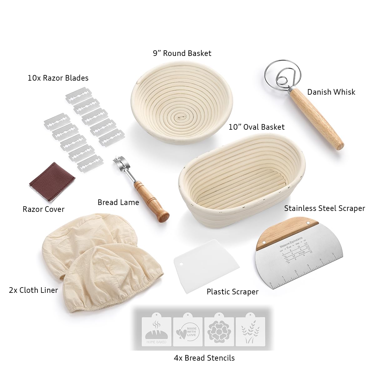 Saint Germain Bakery Premium Round Bread Banneton Basket with Liner - Perfect Brotform Proofing Basket for Making Beautiful Bread - (9 in. Round/10 in. Oval)