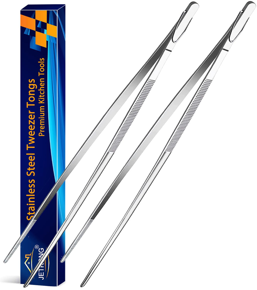 JETKONG 2 Pieces Extra-Long Tweezer Tongs 12-Inch Stainless Steel Tweezers Chef Tweezers