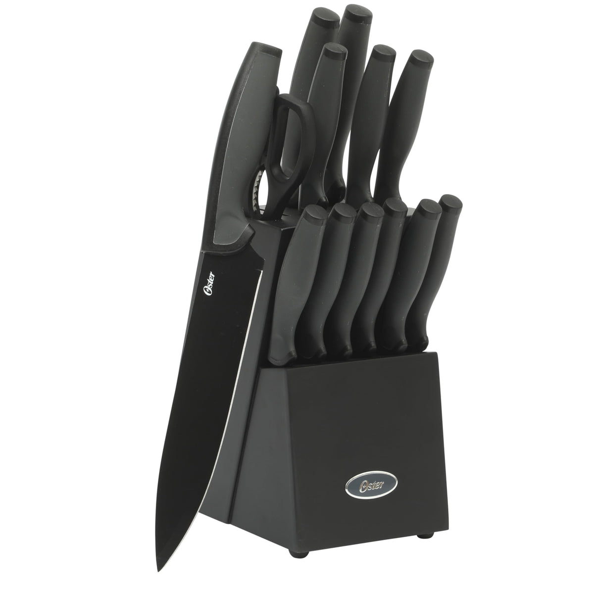 Oster Baldwyn 5-Piece Stainless Steel Knife Block Set with Wood Magnetic Stand – Countertop Display & Knife-Safe Storage