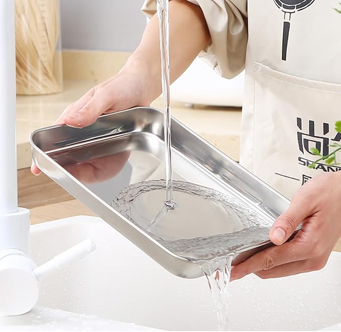 Small Cookie Baking Sheet Pans Stainless Steel 304 Tiny Serving Tray 12.4 x9.6 x1.1Inch (Diagonal 14.8) No Rust Dishwasher Safe Bakeware 2 Pack