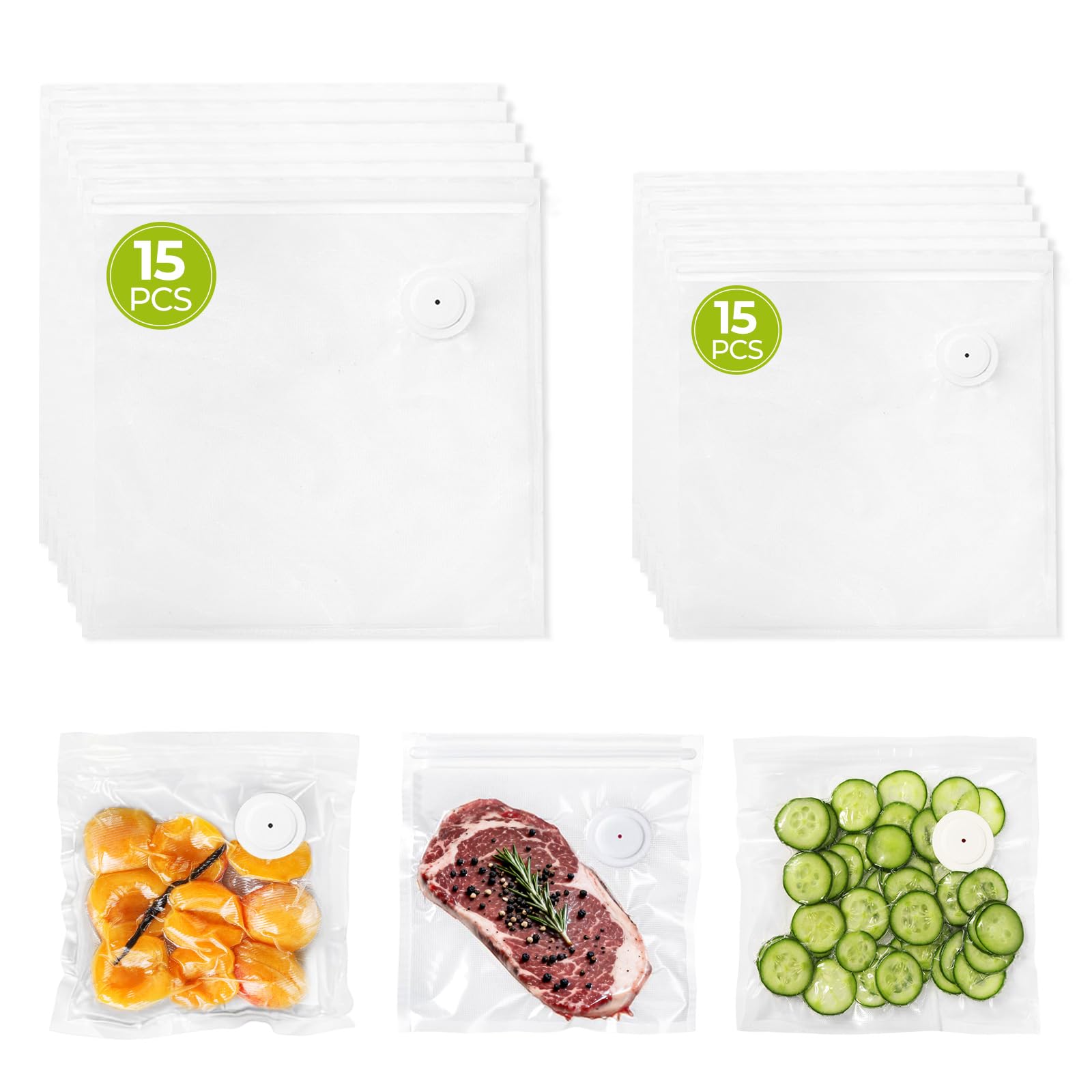 ZLTMYI Reusable Vacuum Sealer Bags for Food, 30 BPA-Free Food Storage Bags