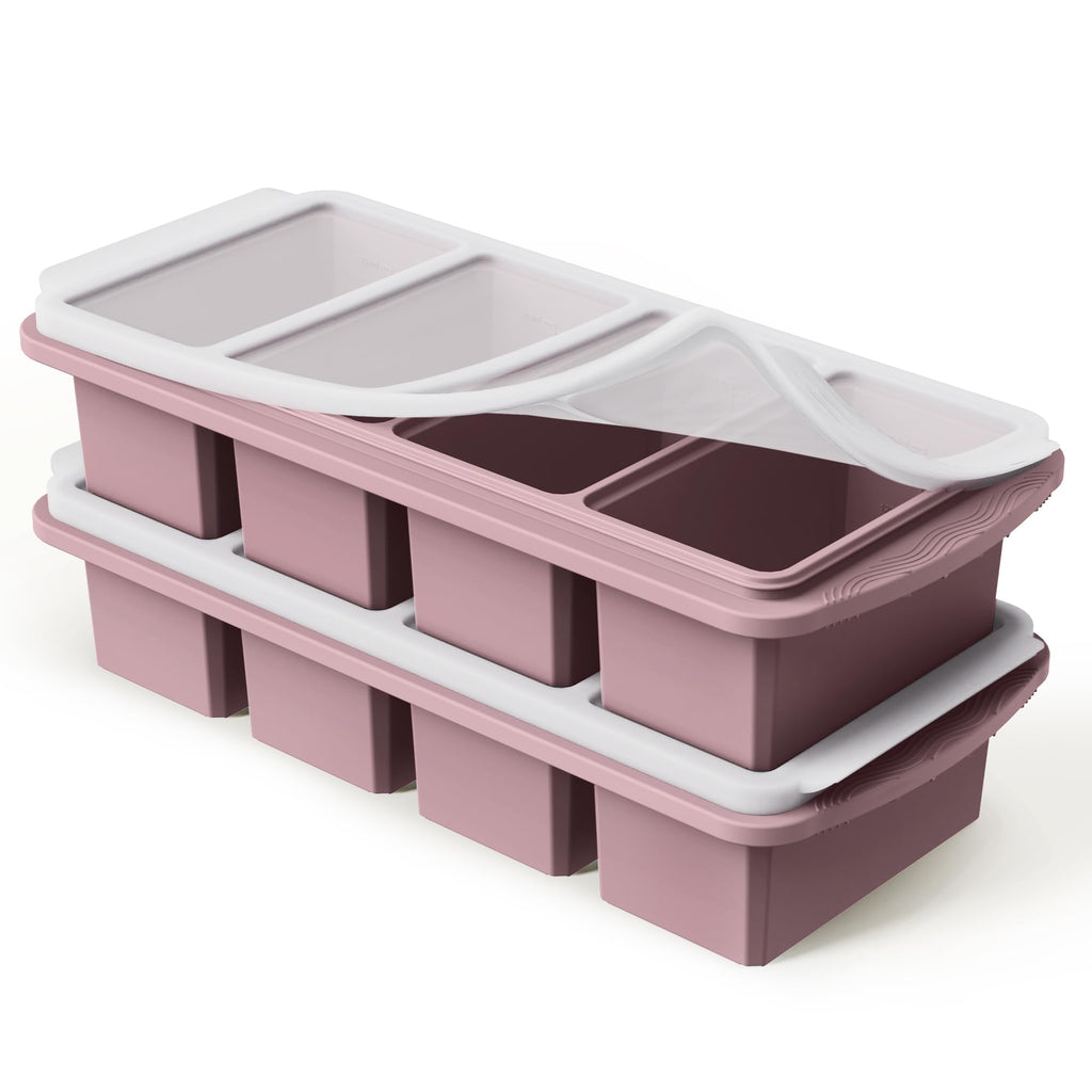 Silicone Freezer Tray with Lid Soup Freezer Container Molds with Steel Reinforced Rim Large Ice Cube Tray Makes 8 Perfect 1 Cup Portions Cubes Storage Food Containers House Essentials for New Home