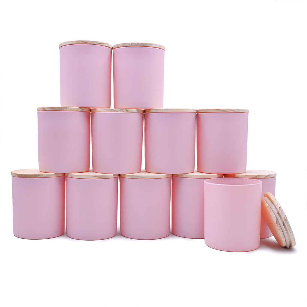 SHOWIN Thick Candle Jars for Making Candles 12 Pcs, 7 OZ Empty Jars with Wood Lids for Candle Making, Sample Container, Clear