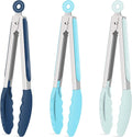Hotec Silicone Kitchen Tongs for Cooking 9-Inch Serving Tongs with Silicone Tips, Set of 3 (Gradient Blue)