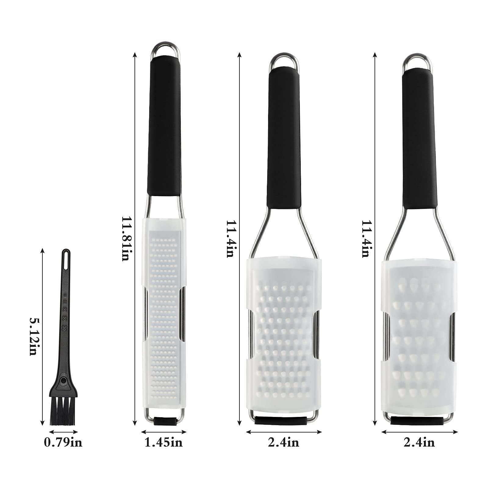 Cambom Lemon Zester Grater Three-piece Suit - Heavy Duty Kitchen Tool for Parmesan Cheese, Ginger, Garlic, Nutmeg, Chocolate, Vegetables，Fruits，Stainless Steel Grater Dishwasher Safe Black