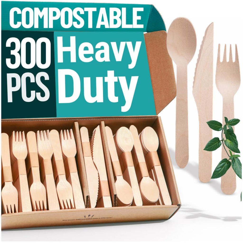 EarthClusive Disposable Wooden Cutlery Set - 300pcs