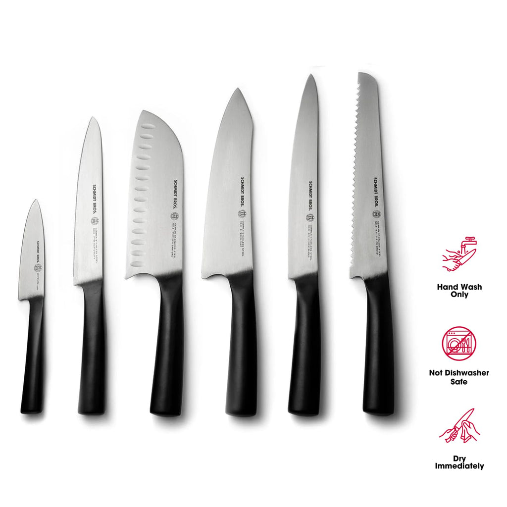 Schmidt Brothers - Carbon 6, 7-Piece Kitchen Knife Set, High-Carbon Stainless Steel Cutlery with Midtown Acacia and Acrylic Magnetic Knife Block