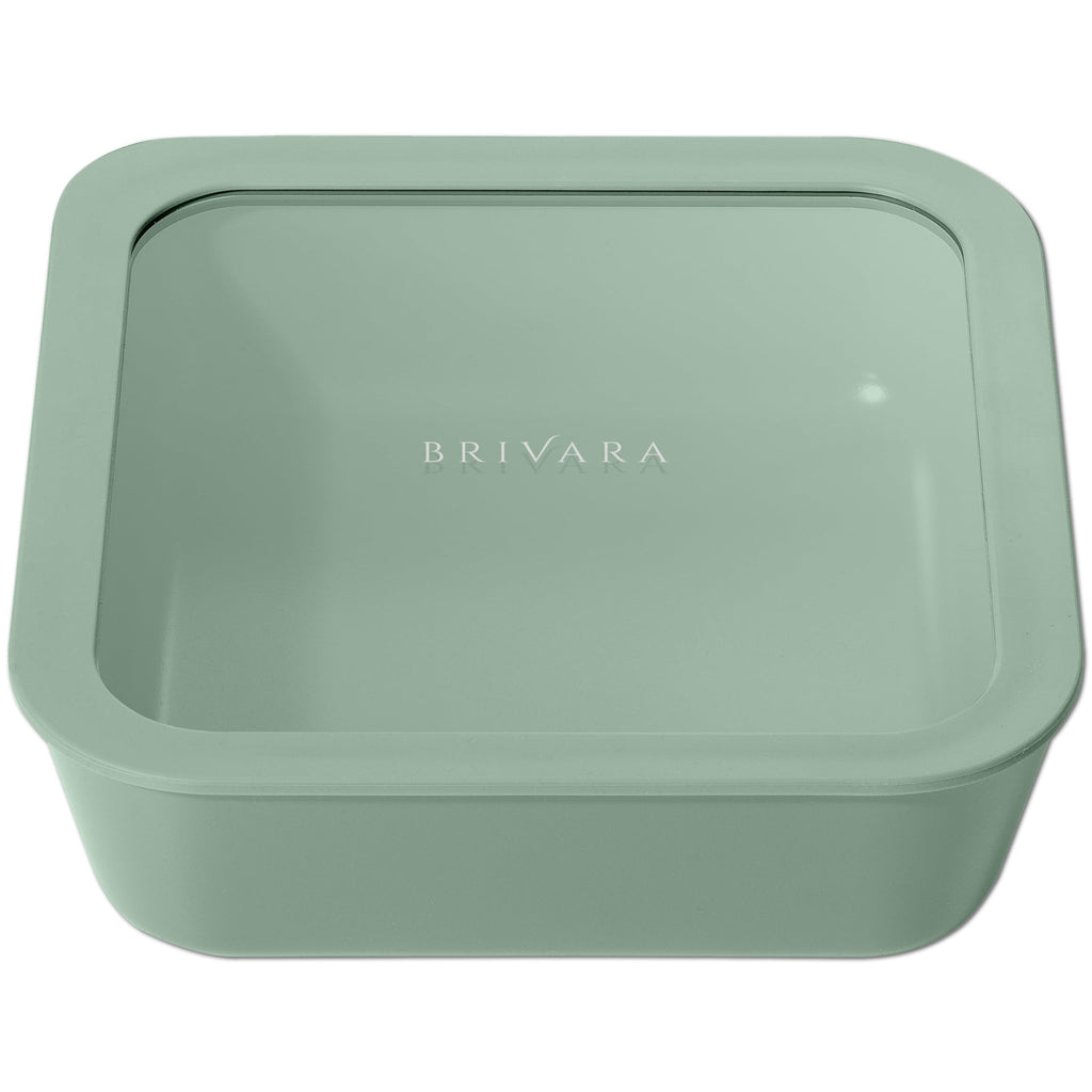 BRIVARA HOME Glass Food Storage Container with Lid, 8-Cup Large Square | Microwave-Safe Airtight Lid, Oven-Safe Ceramic-Coated Glass | Zero Plastic, No PFAS/PFOA/BPA, Reusable [Willow]