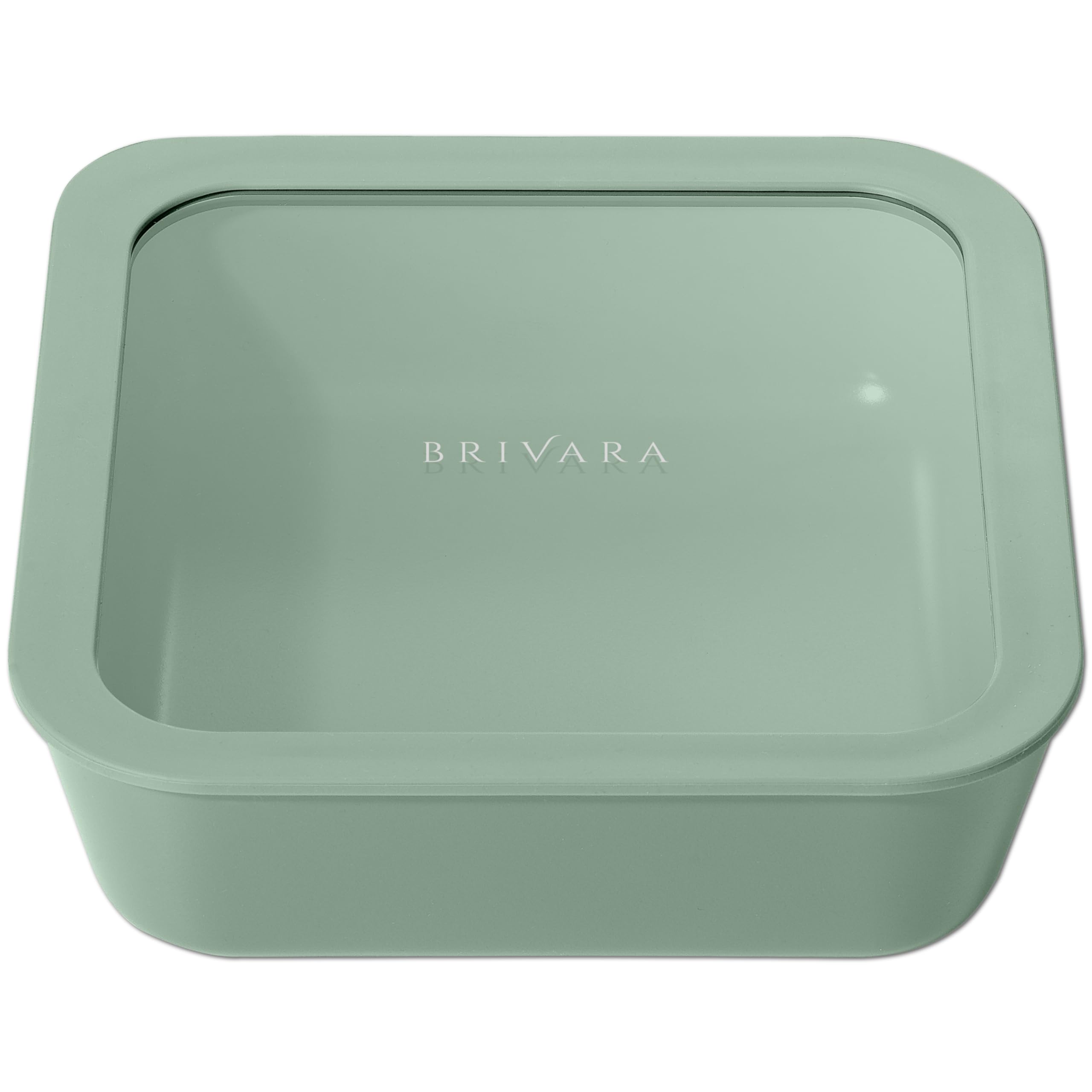 BRIVARA HOME Glass Food Storage Container with Lid, 8-Cup Large Square | Microwave-Safe Airtight Lid, Oven-Safe Ceramic-Coated Glass | Zero Plastic, No PFAS/PFOA/BPA, Reusable [Willow]