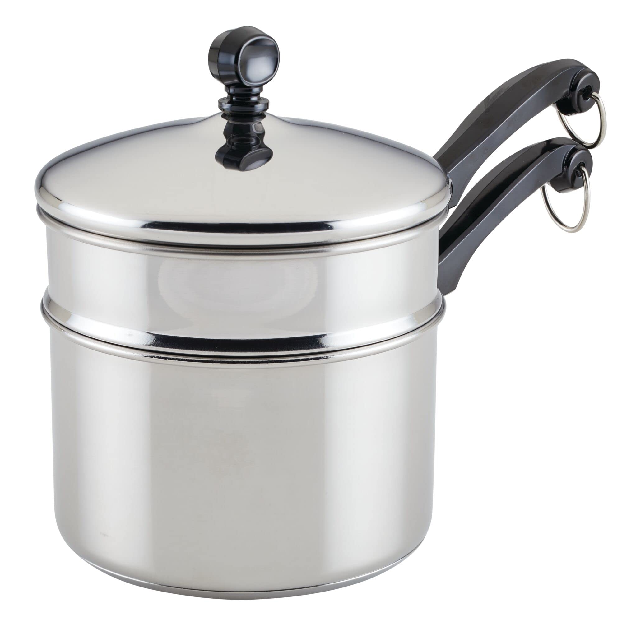 Farberware Classic Series Stainless Steel Double Boiler and Saucepan with Lid, Double Boilers For Stove Top, 2-Quart