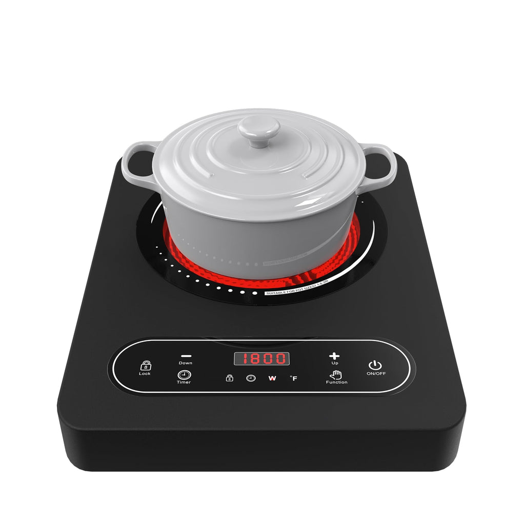 Electric Cooktop Portable Stove Single Burner 1800W Hot Plate Timer