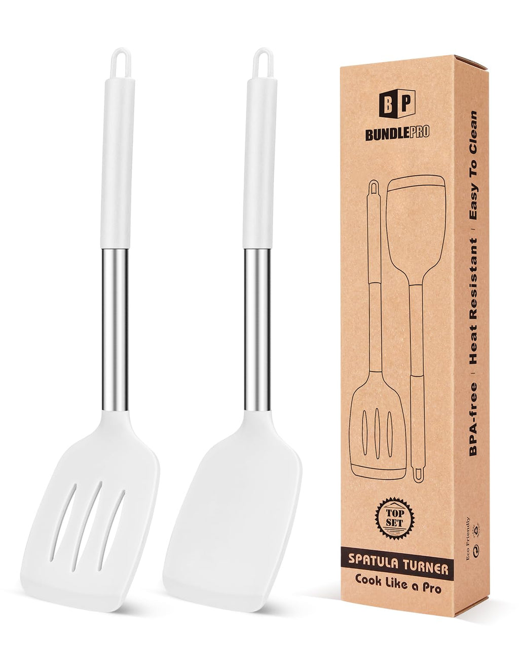 Pack of 2 Silicone Solid Turner, Non Stick Slotted Kitchen Spatulas, High Heat Resistant BPA Free Cooking Utensils, Ideal Cookware for Fish, Eggs, Pancakes(Gray)
