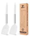 Pack of 2 Silicone Solid Turner, Non Stick Slotted Kitchen Spatulas, High Heat Resistant BPA Free Cooking Utensils, Ideal Cookware for Fish, Eggs, Pancakes(Gray)