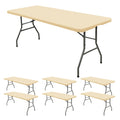 REWOMC 6 Pack Stretch Fabric Table Top Cap Cover, fits 6' Tables, Spandex Table Covers Washable Elastic Rectangle Tablecloth Protector for Indoor Outdoor Party Picnic Wedding, Beige, 30" W x 72" L