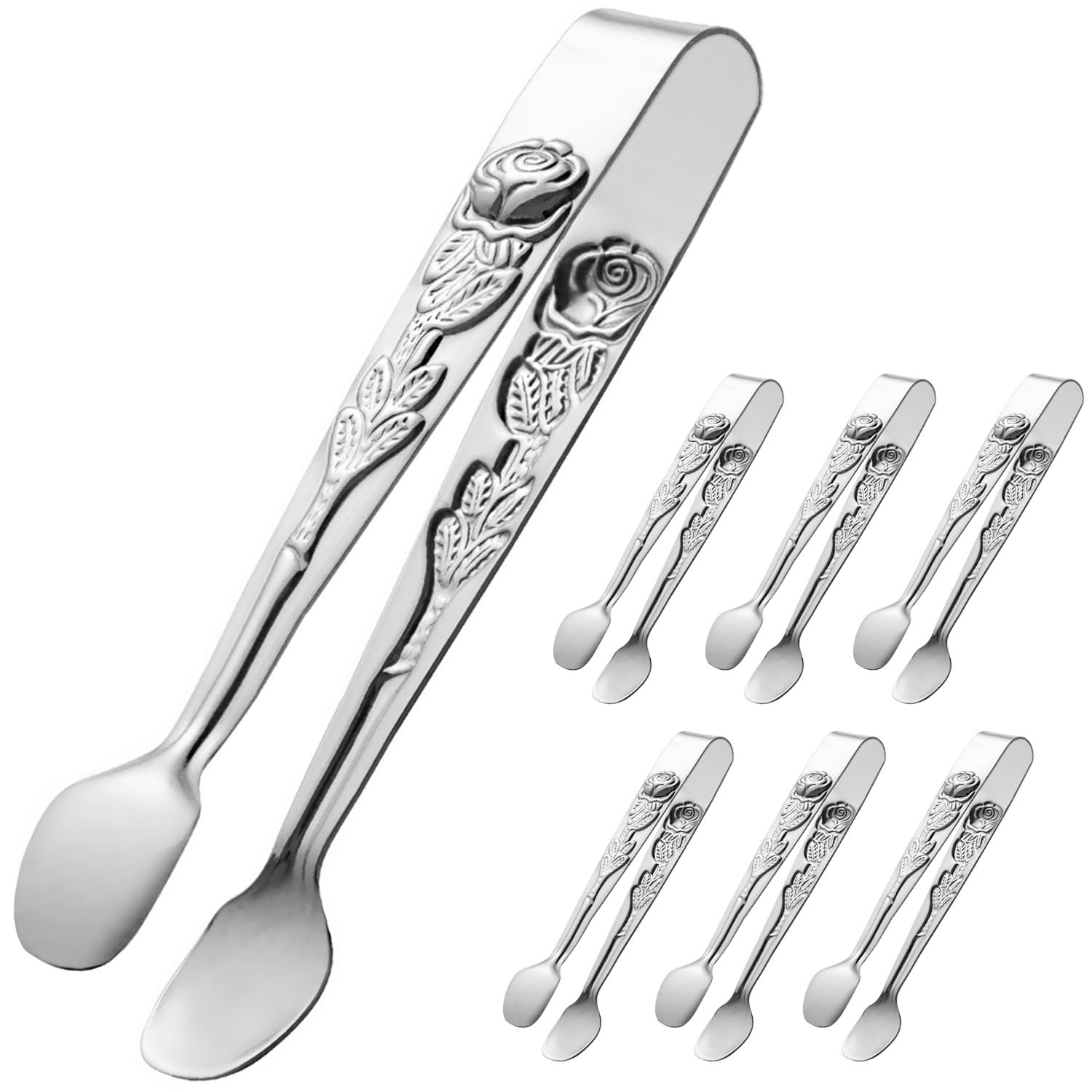 HINMAY 6PCS Mini Serving Tongs 5-Inch Small Sugar Tongs (Silver)