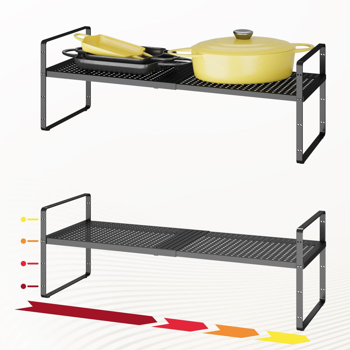 taiheis 16.5~27.1" Expandable Shelf，2Pack 8.1" Wide Adjustable Height Cabinet Shelves，Black
