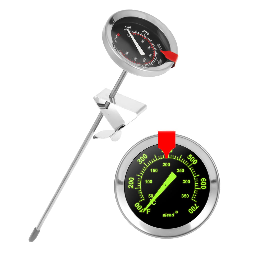 Telead Candy Thermometer Waterproof IP67 - Oil Thermometer for Frying with Clips - 9" Side of Pot Thermometer Deep Fry for Oil Candy Candle BBQ - Silver
