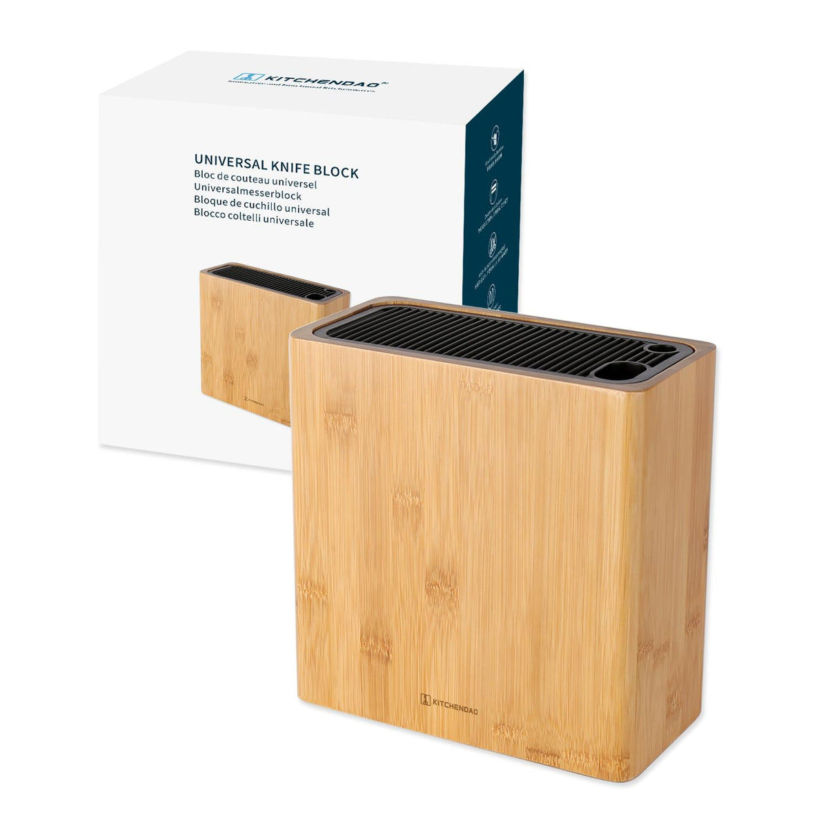 KITCHENDAO XL Acacia Wood Universal Knife Block with Slots for Scissors and Sharpening Rod, Safe, Space Saver Knives Storage Stand Display without Knives, Unique Slot Design to Protect Blade