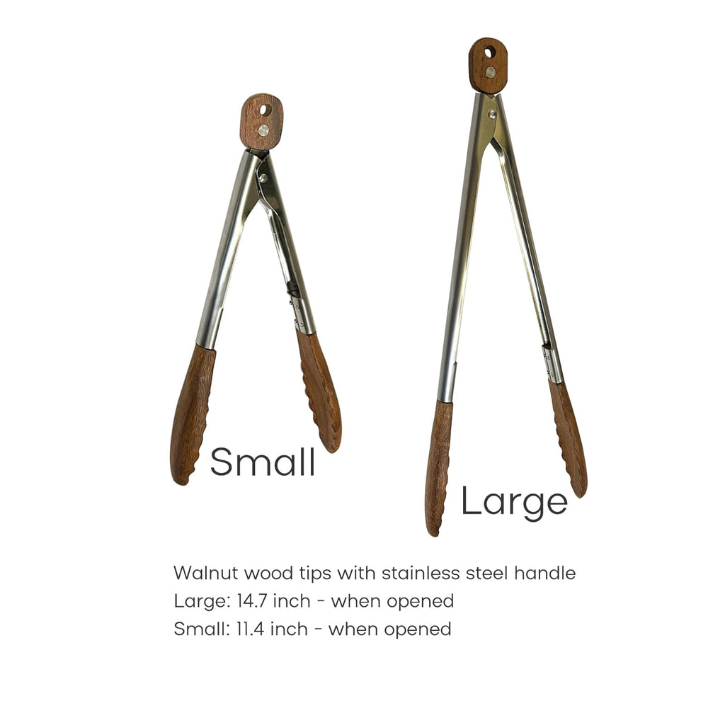 Wooden Tongs for Cooking with Walnut Tips, Serving & Salad Tongs