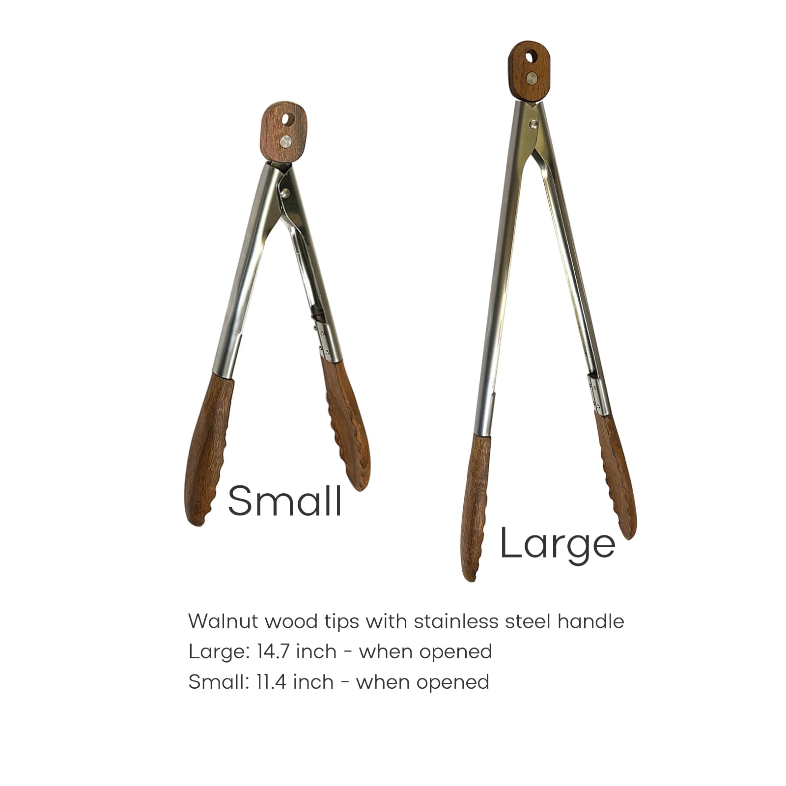 Wooden Tongs for Cooking with Walnut Tips, Serving & Salad Tongs