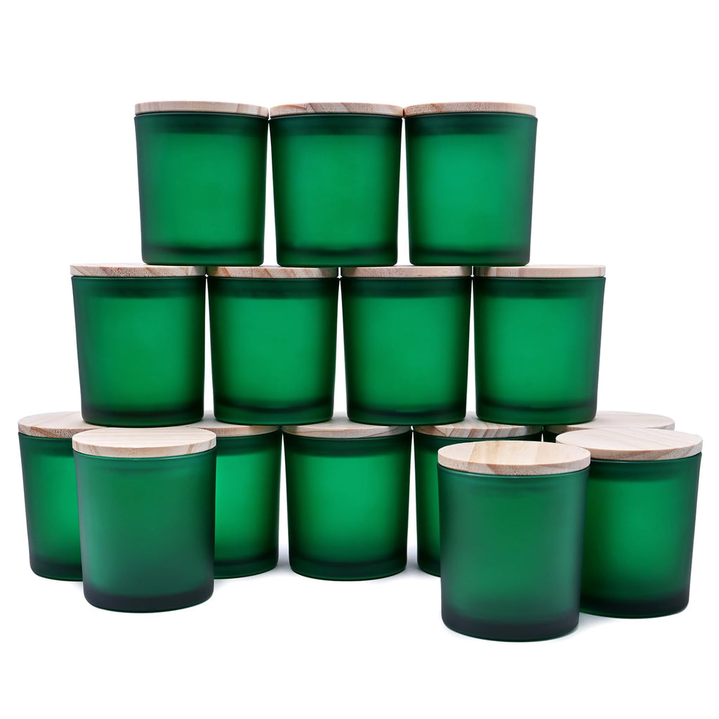 SHOWIN 10 OZ Thick Candle Jars for Making Candles 15 Pcs, Empty Jars with Wood Lids for Candle Making, Sample Container, Frosted Grey