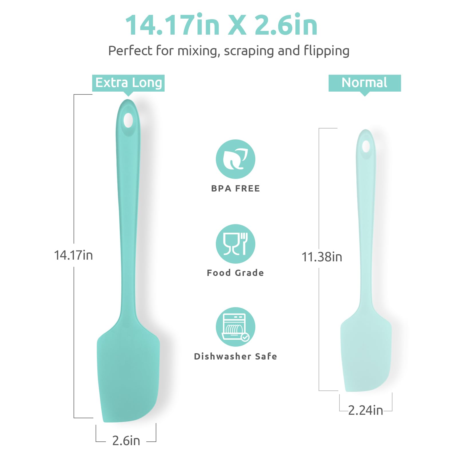 U-Taste 14in Extra Large Silicone Spatula, 480°F Heat Resistant, Aqua Sky
