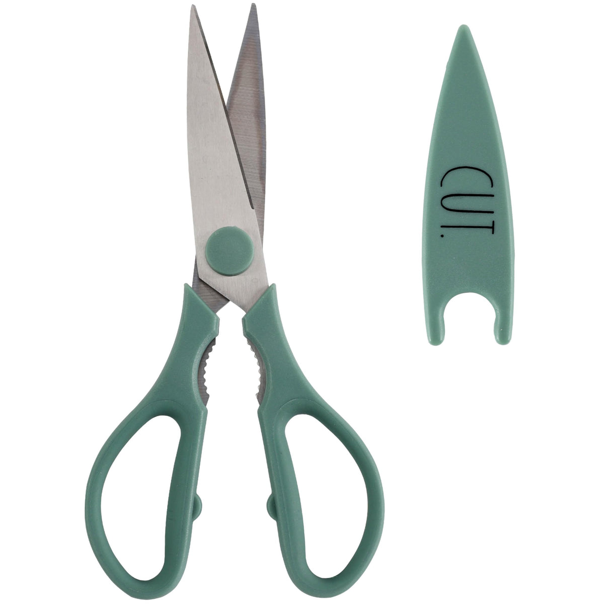 Rae Dunn Kitchen Scissors- Stainless Steel Kitchen Shears, Cooking Scissors for Cutting Meat, Chicken, Herbs and Produce with Blade Cover and Soft Grip Handles (Brown)