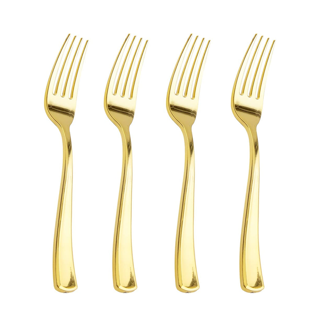 Liacere 200pcs Gold Plastic Forks - Heavyweight - 7.4 Inch Heavy Duty Forks - Gold Plastic Silverware Perfect For Parties & Weddings & Restaurants & New Year And Daily Using＆Thanksgiving＆Fall Party