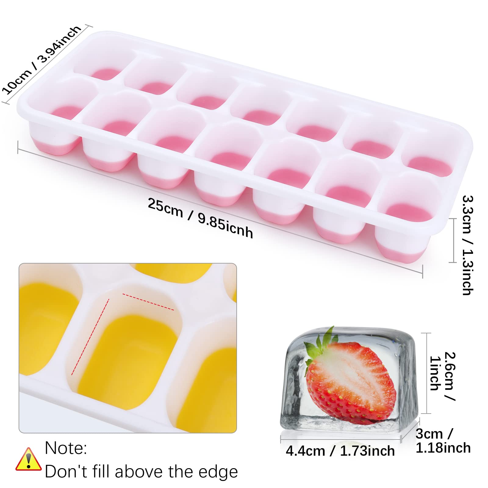 Silicone Ice Cube Tray, 4 Pack Easy-Release & Flexible 14-Ice Cube Trays with Spill-Resistant Removable Lid, Stackable Ice Trays with Covers for Freezer, Cocktail (Pink)