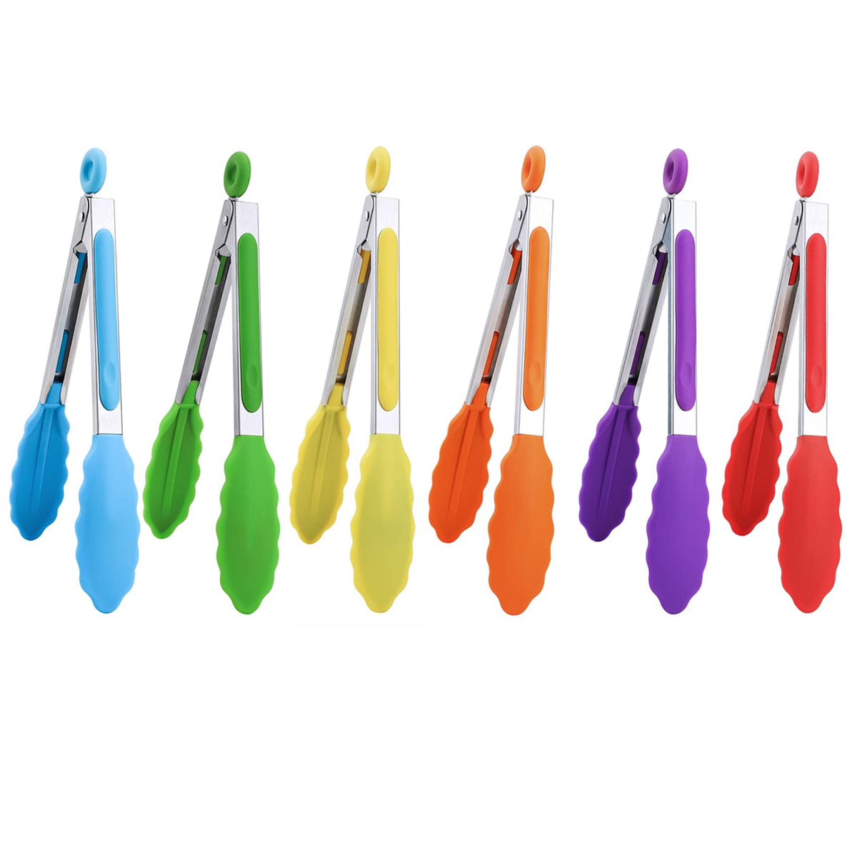 MSY BIGSUNNY Kitchen Food Tongs - 7" Mini Silicone Serving Tongs - Set of 3 (Blue)