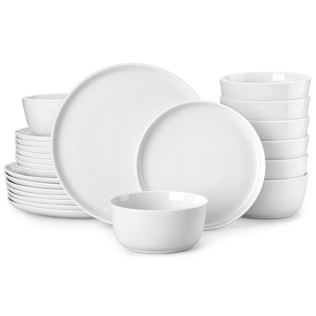 MALACASA 24-Piece Dinnerware Set for 8, White Black-Rim Porcelain Dishes