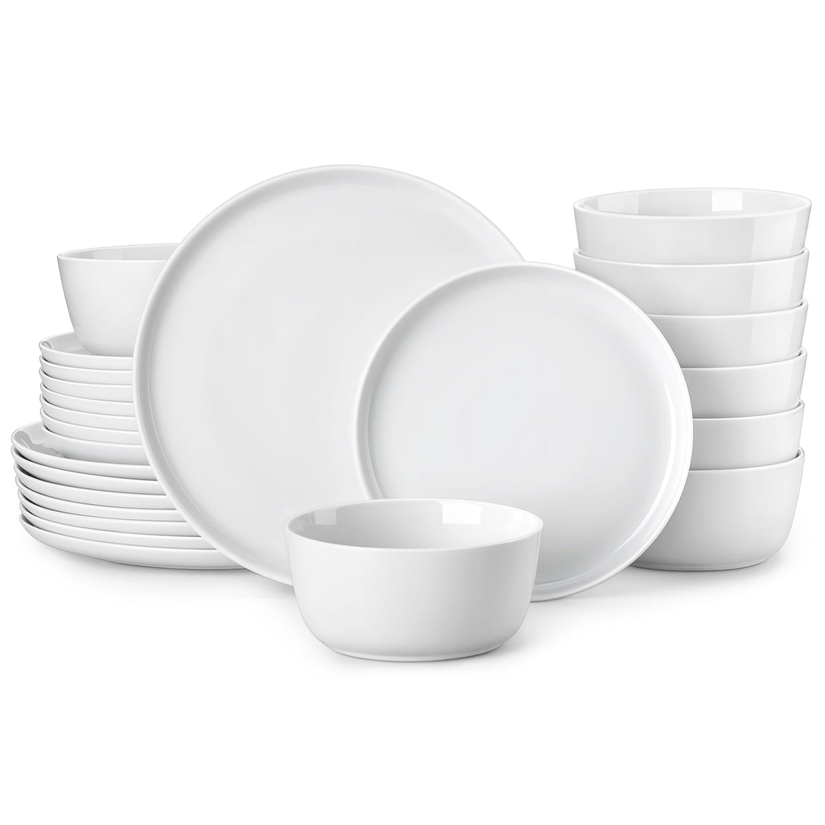 MALACASA 24-Piece Dinnerware Set for 8, White Black-Rim Porcelain Dishes