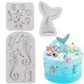 SAKOLLA Mermaid Theme Cake Fondant Mold - Seahorse Seashell Starfish Mermaid Tail Silicone Mold for Cake Decoration, Chocolate, Candy, Polymer Clay, Cupcake Decor, Sugar Craft