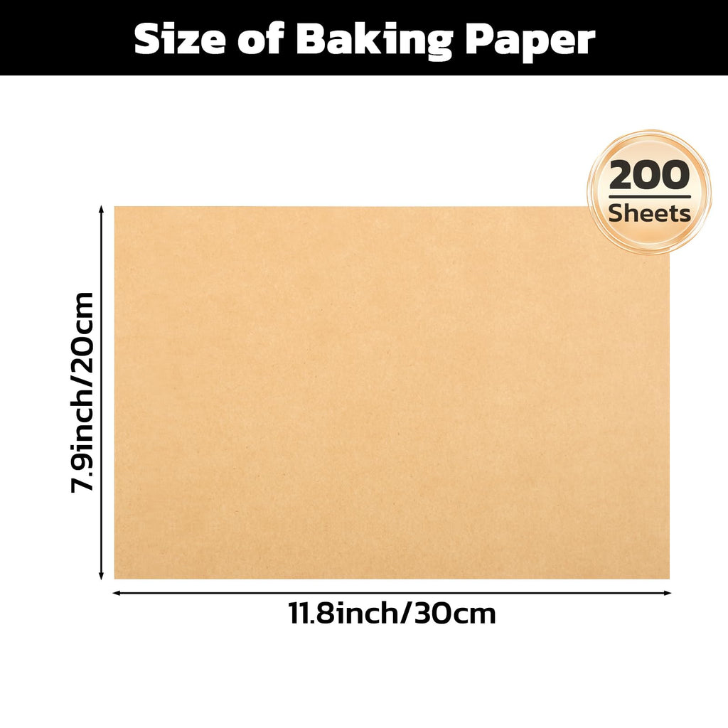 Beasea Parchment Paper Sheets for Baking, 200pcs 8x12 Inch Unbleached Precut Nonstick Heavy Duty Natural Baking Paper Sheets for Air Fryer Cooking, Grilling, Frying and Steaming