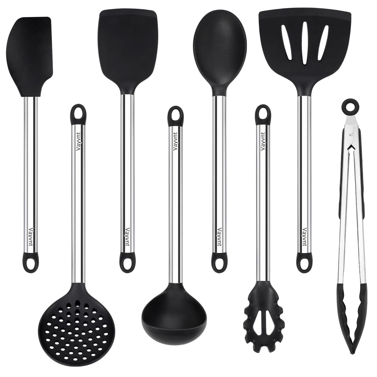 Vayvnt 8 PCS Cooking Utensils Set, Non-toxic Silicone Utensils, Gray